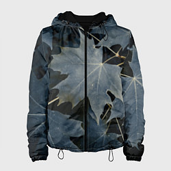 Куртка с капюшоном женская Листовый синий паттерн, цвет: 3D-черный