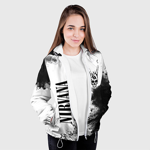 Женская куртка Nirvana и рок символ на светлом фоне / 3D-Белый – фото 3