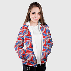 Куртка с капюшоном женская Белые синие красные узоры, цвет: 3D-белый — фото 2