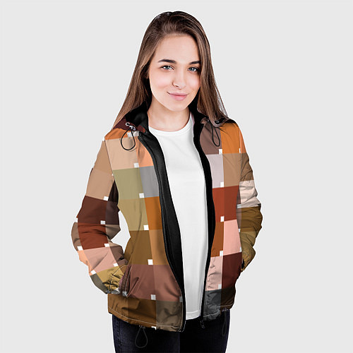 Женская куртка Brown squares / 3D-Черный – фото 3
