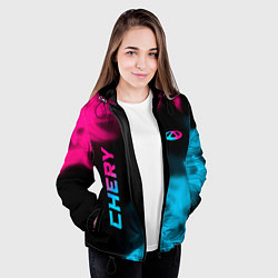 Куртка с капюшоном женская Chery - neon gradient: надпись, символ, цвет: 3D-черный — фото 2