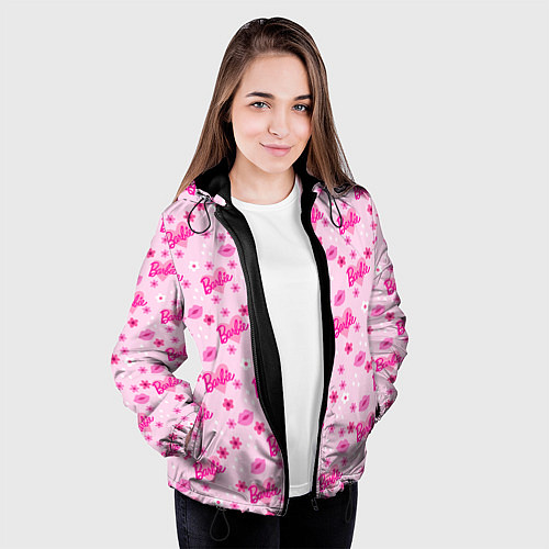 Женская куртка Барби, сердечки и цветочки / 3D-Черный – фото 3