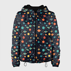 Куртка с капюшоном женская Темный космос с планетами паттерн, цвет: 3D-черный