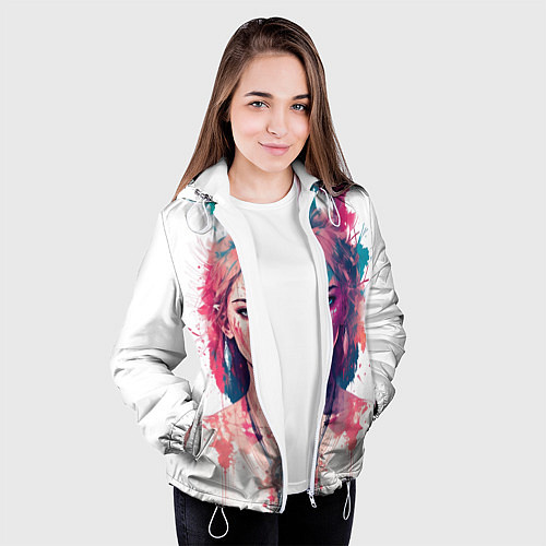 Женская куртка Девушка акварельные краски / 3D-Белый – фото 3