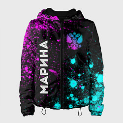 Куртка с капюшоном женская Марина и неоновый герб России: надпись, символ, цвет: 3D-черный