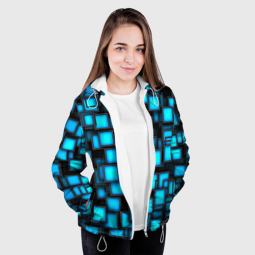 Женская куртка Геометрия - синие квадраты / 3D-Белый – фото 3