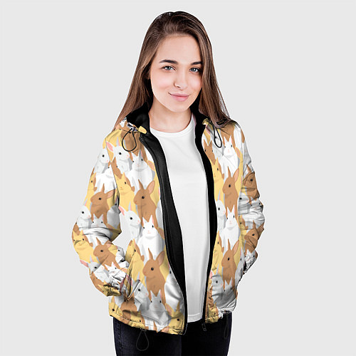 Женская куртка Белые, рыжие, коричневые, серые кролики / 3D-Черный – фото 3