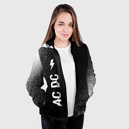 Женская куртка AC DC glitch на темном фоне: по-вертикали / 3D-Черный – фото 3