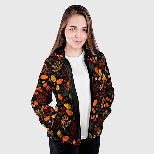 Женская куртка Осенние листья на черном фоне / 3D-Черный – фото 3