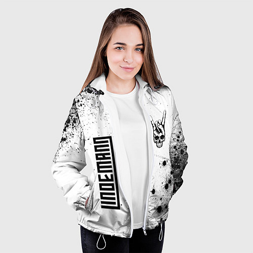 Женская куртка Lindemann и рок символ на светлом фоне / 3D-Белый – фото 3