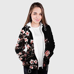 Куртка с капюшоном женская Цветущая сакура - белые и красные, цвет: 3D-белый — фото 2