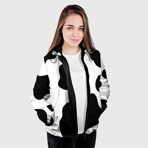 Женская куртка Принт - пятна коровы / 3D-Черный – фото 3