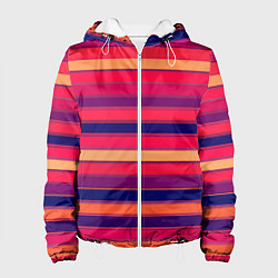 Куртка с капюшоном женская Полосатый ярко-красный, цвет: 3D-белый