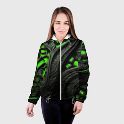 Куртка с капюшоном женская Green black abstract, цвет: 3D-белый — фото 2