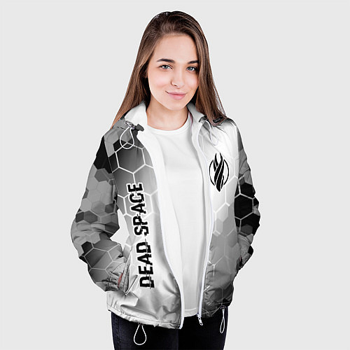 Женская куртка Dead Space glitch на светлом фоне: надпись, символ / 3D-Белый – фото 3
