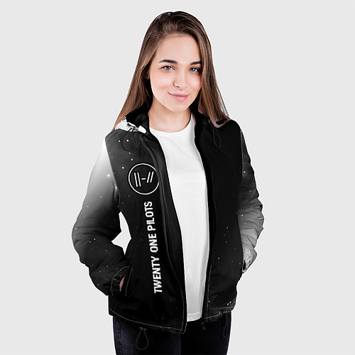 Женская куртка Twenty One Pilots glitch на темном фоне: по-вертик / 3D-Черный – фото 3