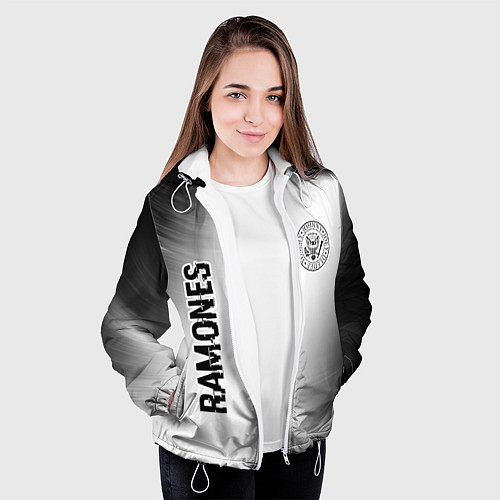 Женская куртка Ramones glitch на светлом фоне: надпись, символ / 3D-Белый – фото 3