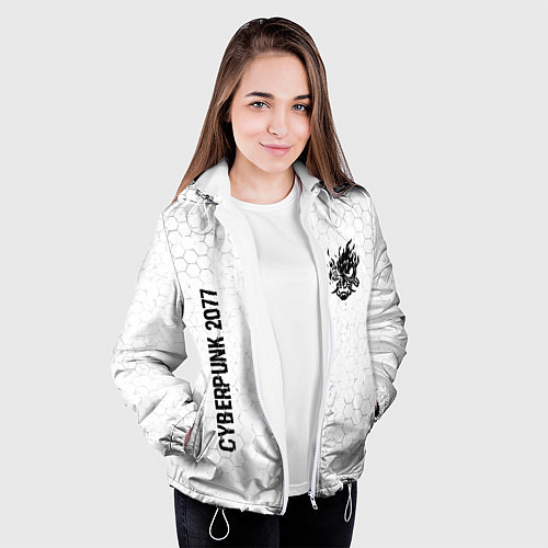 Женская куртка Cyberpunk 2077 glitch на светлом фоне: надпись, си / 3D-Белый – фото 3