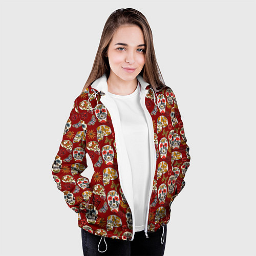 Женская куртка Мексиканские черепа с бабочками / 3D-Белый – фото 3