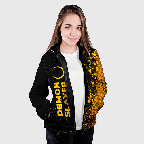 Женская куртка Demon Slayer - gold gradient: по-вертикали / 3D-Черный – фото 3