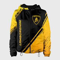 Куртка с капюшоном женская Lamborghini - gold gradient: надпись, символ, цвет: 3D-черный