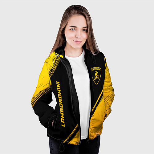 Женская куртка Lamborghini - gold gradient: надпись, символ / 3D-Черный – фото 3