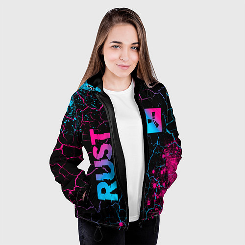 Женская куртка Rust - neon gradient: надпись, символ / 3D-Черный – фото 3
