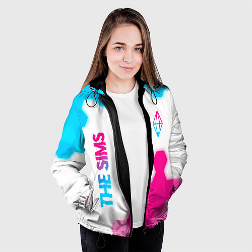 Женская куртка The Sims neon gradient style: надпись, символ / 3D-Черный – фото 3
