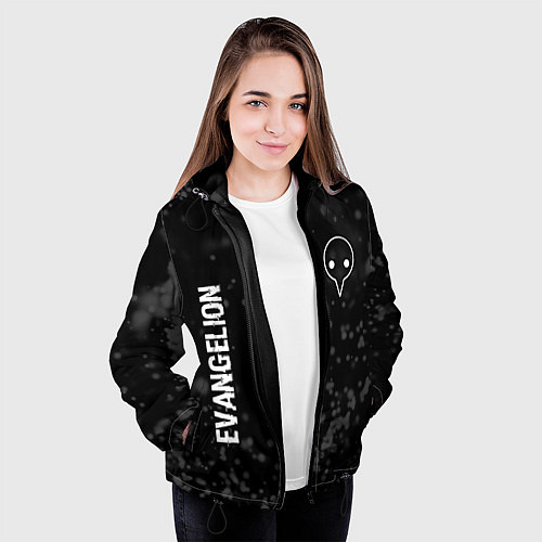 Женская куртка Evangelion glitch на темном фоне: надпись, символ / 3D-Черный – фото 3