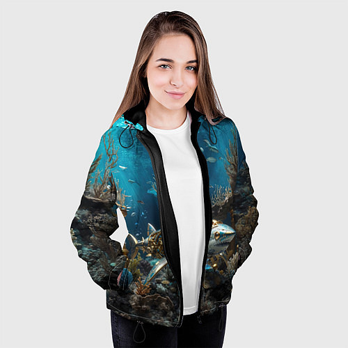 Женская куртка Механическая акула / 3D-Черный – фото 3