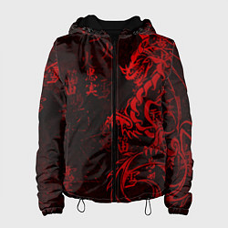 Куртка с капюшоном женская Красный дракон - иероглифы, цвет: 3D-черный