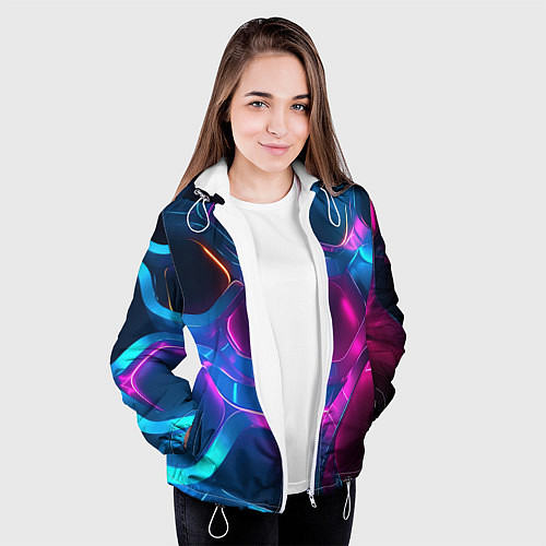 Женская куртка Неоновый синий фон / 3D-Белый – фото 3