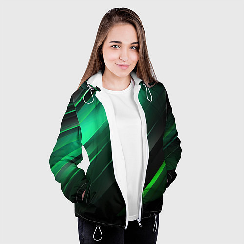 Женская куртка Black green abstract / 3D-Белый – фото 3