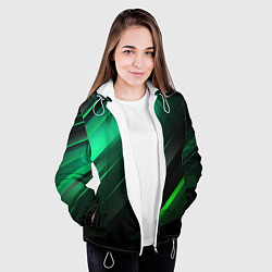 Куртка с капюшоном женская Black green abstract, цвет: 3D-белый — фото 2