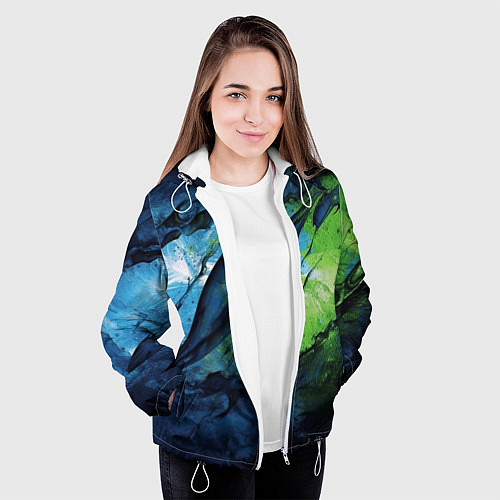 Женская куртка Green blue abstract / 3D-Белый – фото 3