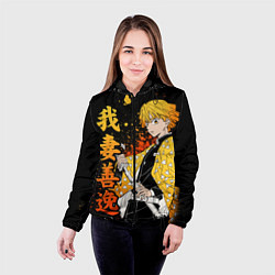 Куртка с капюшоном женская Зеницу и иероглифы - клинок, цвет: 3D-черный — фото 2