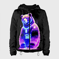 Куртка с капюшоном женская Космический светящийся мишка, цвет: 3D-черный