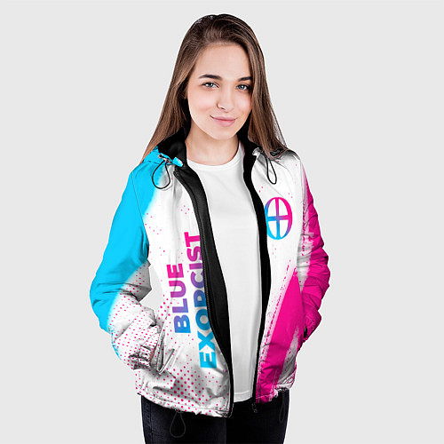 Женская куртка Blue Exorcist neon gradient style: надпись, символ / 3D-Черный – фото 3