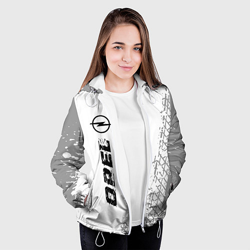 Женская куртка Opel speed на светлом фоне со следами шин: по-верт / 3D-Белый – фото 3