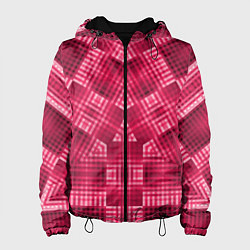 Куртка с капюшоном женская Геометрический узор арт-деко в красных тонах, цвет: 3D-черный