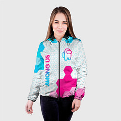 Куртка с капюшоном женская Among Us neon gradient style: надпись, символ, цвет: 3D-черный — фото 2