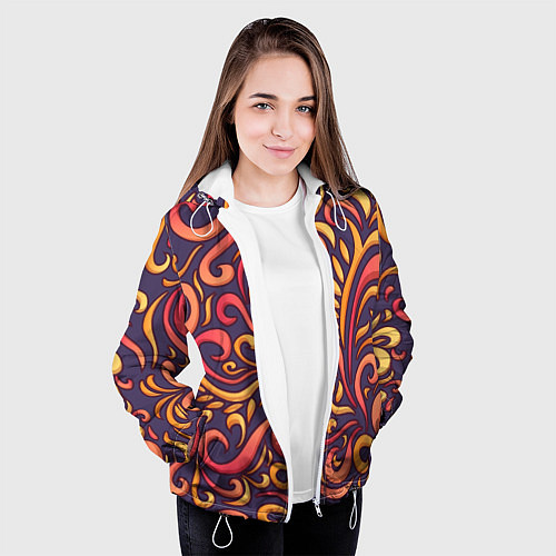 Женская куртка Абстрактный цветочный узор / 3D-Белый – фото 3