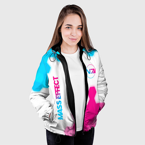 Женская куртка Mass Effect neon gradient style: надпись, символ / 3D-Черный – фото 3