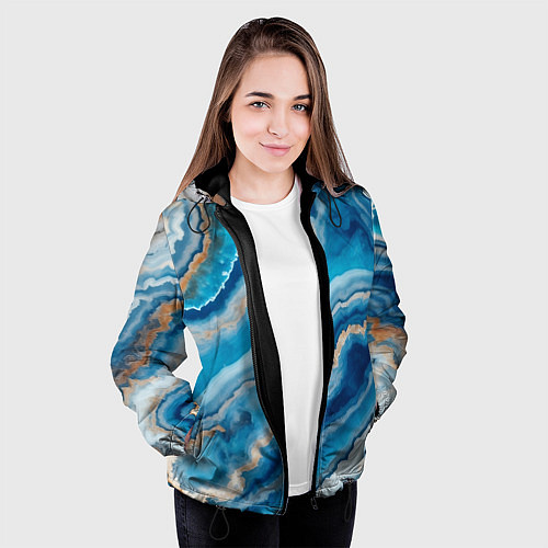 Женская куртка Текстура голубого океанического агата / 3D-Черный – фото 3