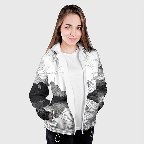 Женская куртка Минималистичный пейзаж чб / 3D-Белый – фото 3