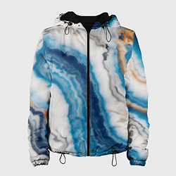 Куртка с капюшоном женская Узор волна голубой океанический агат, цвет: 3D-черный