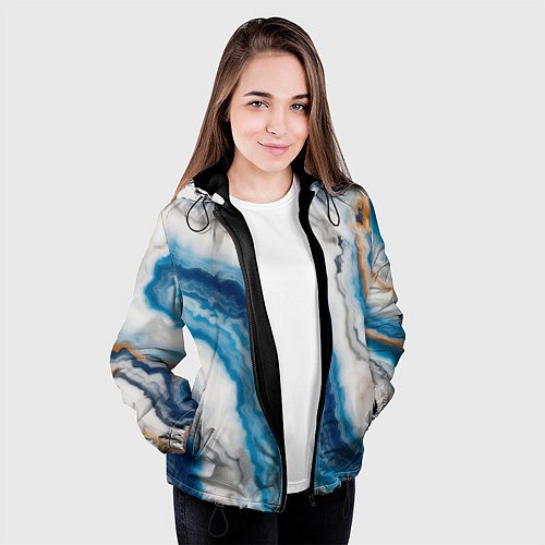 Женская куртка Узор волна голубой океанический агат / 3D-Черный – фото 3