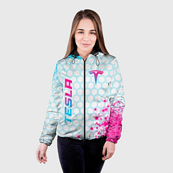 Куртка с капюшоном женская Tesla neon gradient style: надпись, символ, цвет: 3D-черный — фото 2