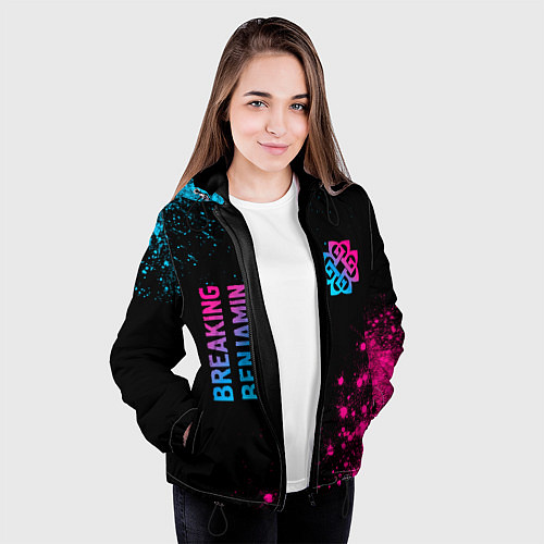 Женская куртка Breaking Benjamin - neon gradient: надпись, символ / 3D-Черный – фото 3
