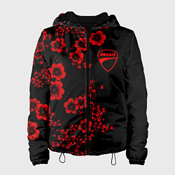 Куртка с капюшоном женская Ducati - red flowers, цвет: 3D-черный